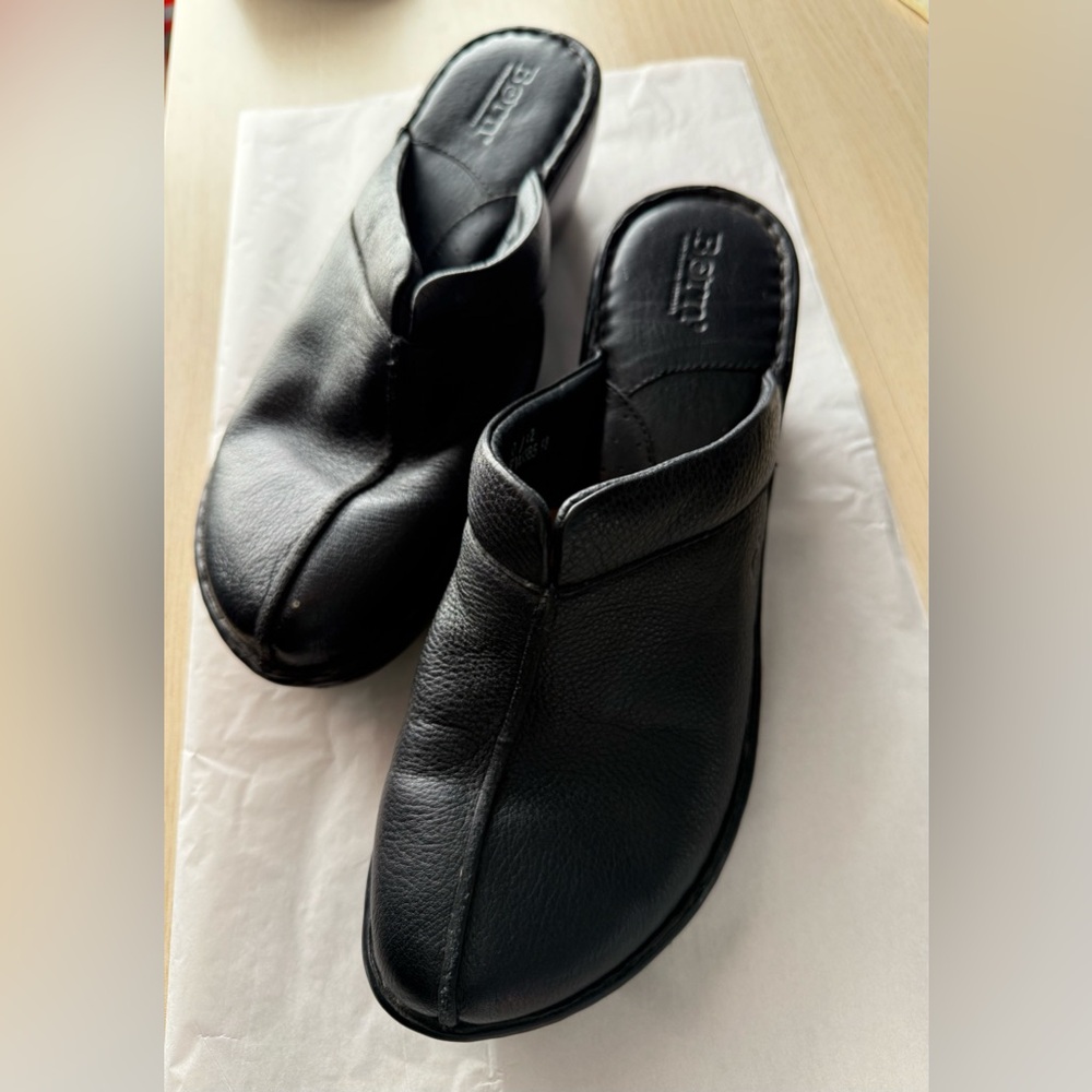 Born Black Leather Clogs, Size 10